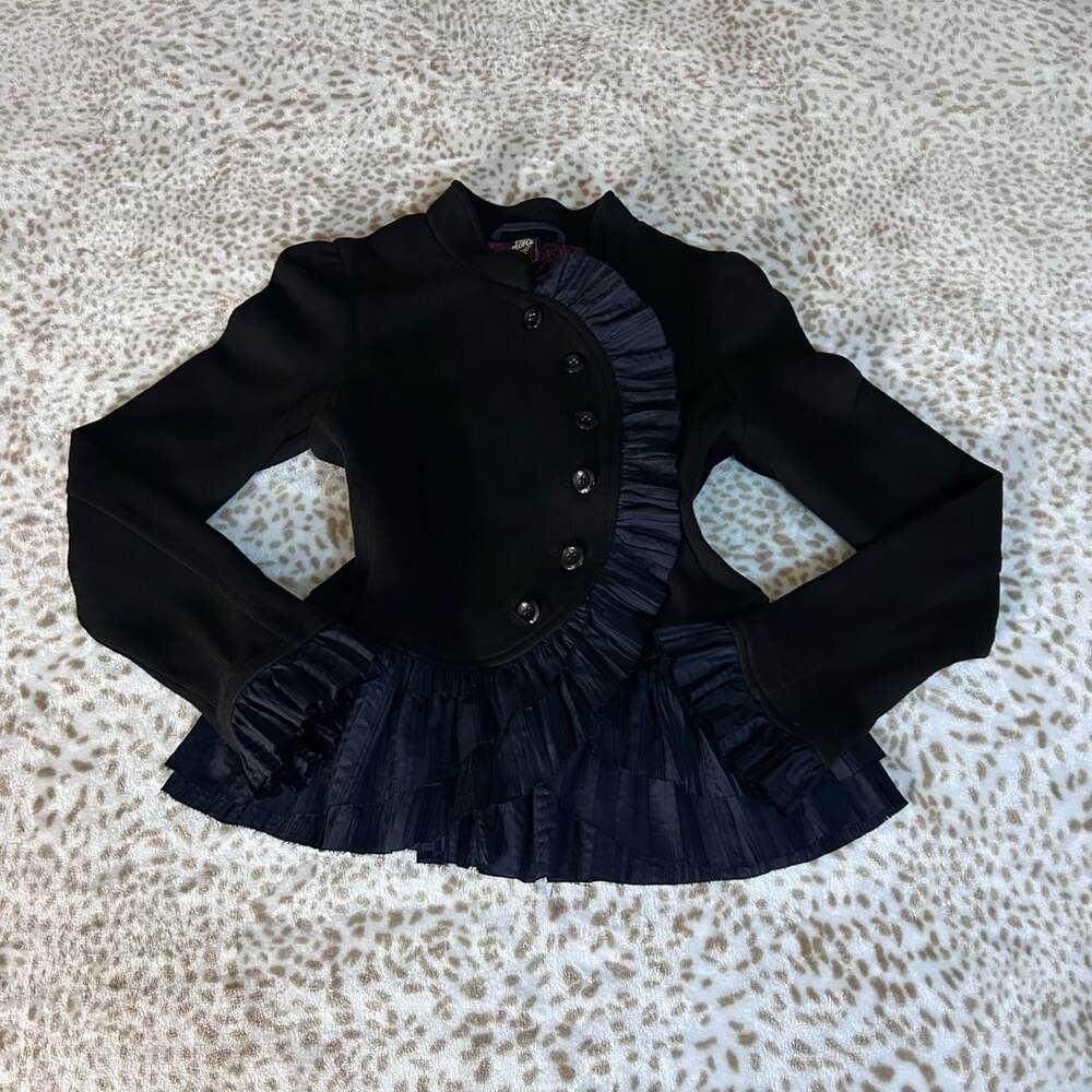 Free People Military Ruffle Jacket Size 6 Black